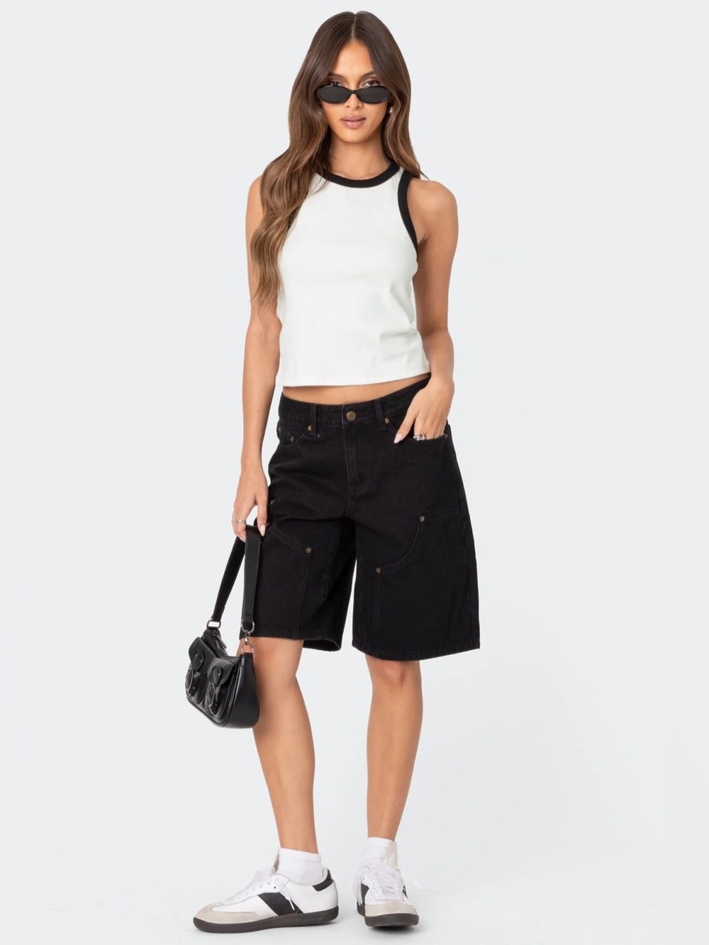 Edikted Jacqui Low Rise Denim Bermuda Shorts in Black Small